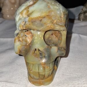 Natural Ocean Calcite Skull Sculpture